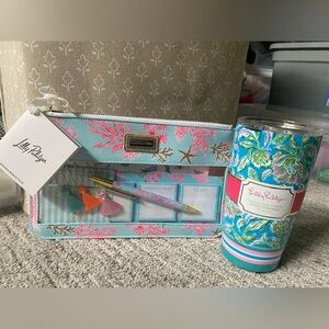 Lilly Pulitzer Aqua & Pink Coral Desk Accessory Set with Floral Tumbler